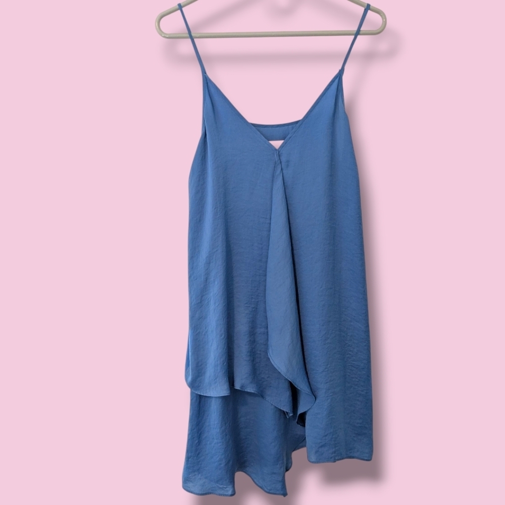 Brochu Walker Blue V-Neck Sleeveless Spaghetti Strap Flowy Mini Emmer Dress